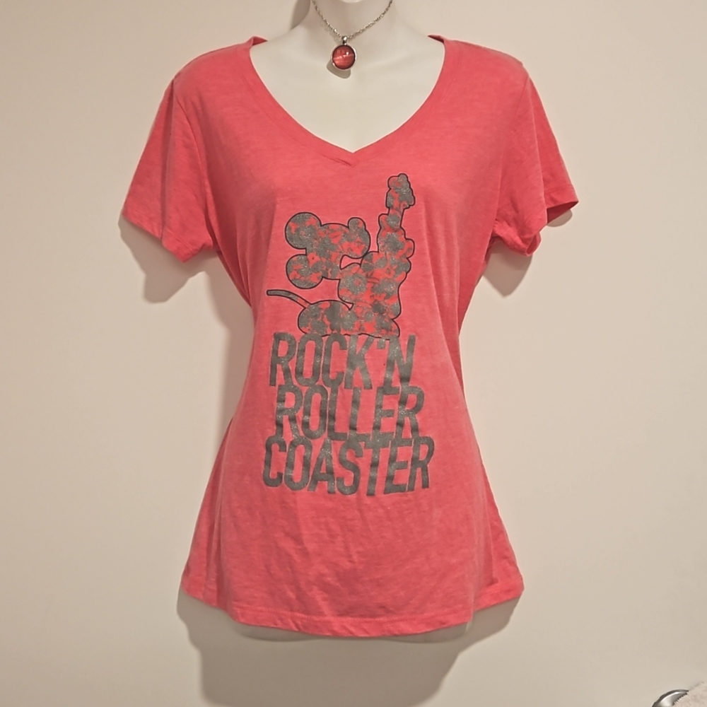 Disney Parks Rock N Rollercoaster pink and gray metallic cap sleeve XL AEROSMITH